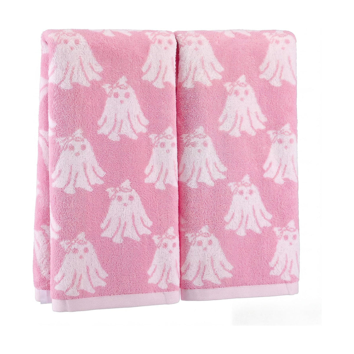 Breling 2 Pcs Halloween Bow Ghost Hand Towels Pink White Bathroom Towels