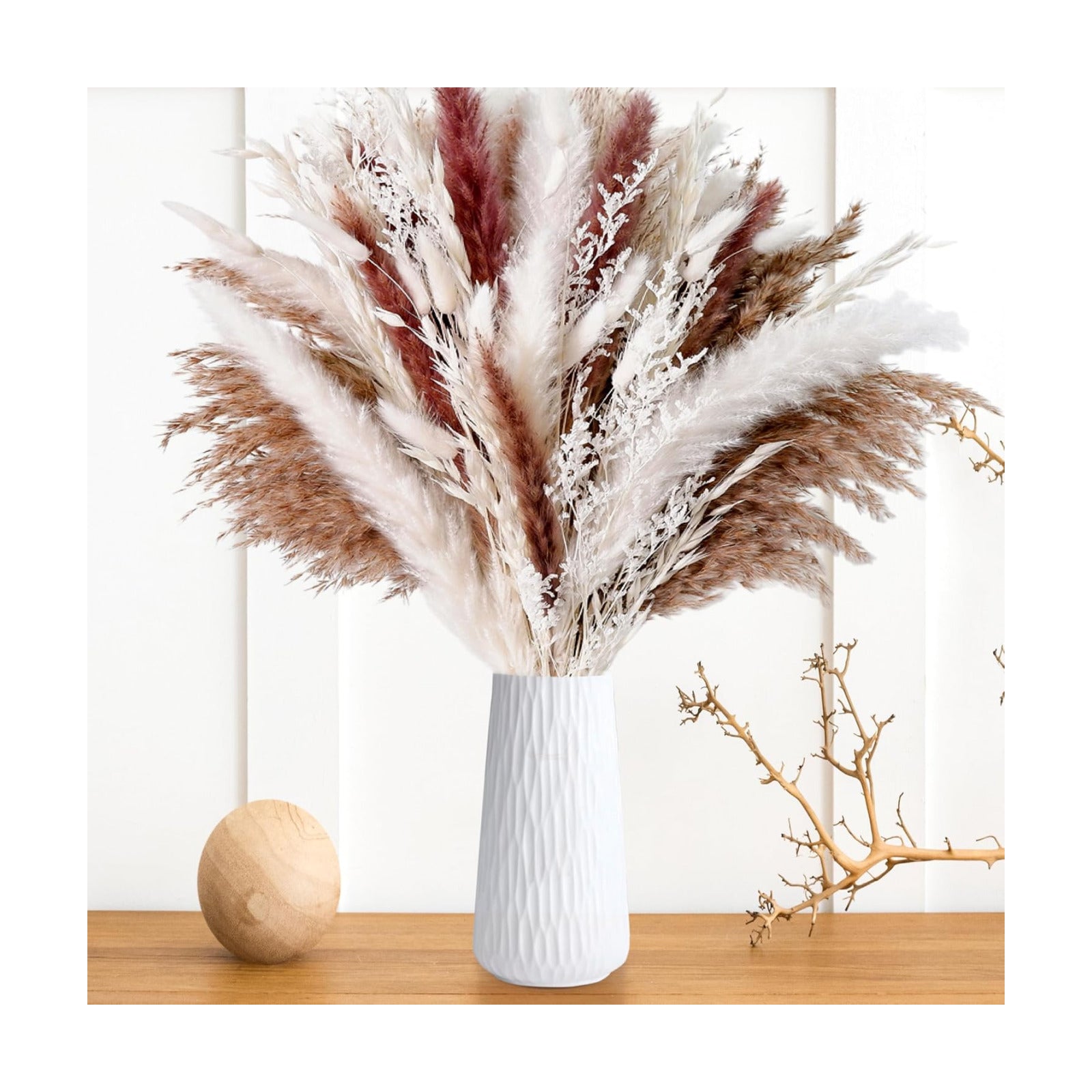17" Natural Dried Flowers Pampas Grass Bouquet / White / Set of 85