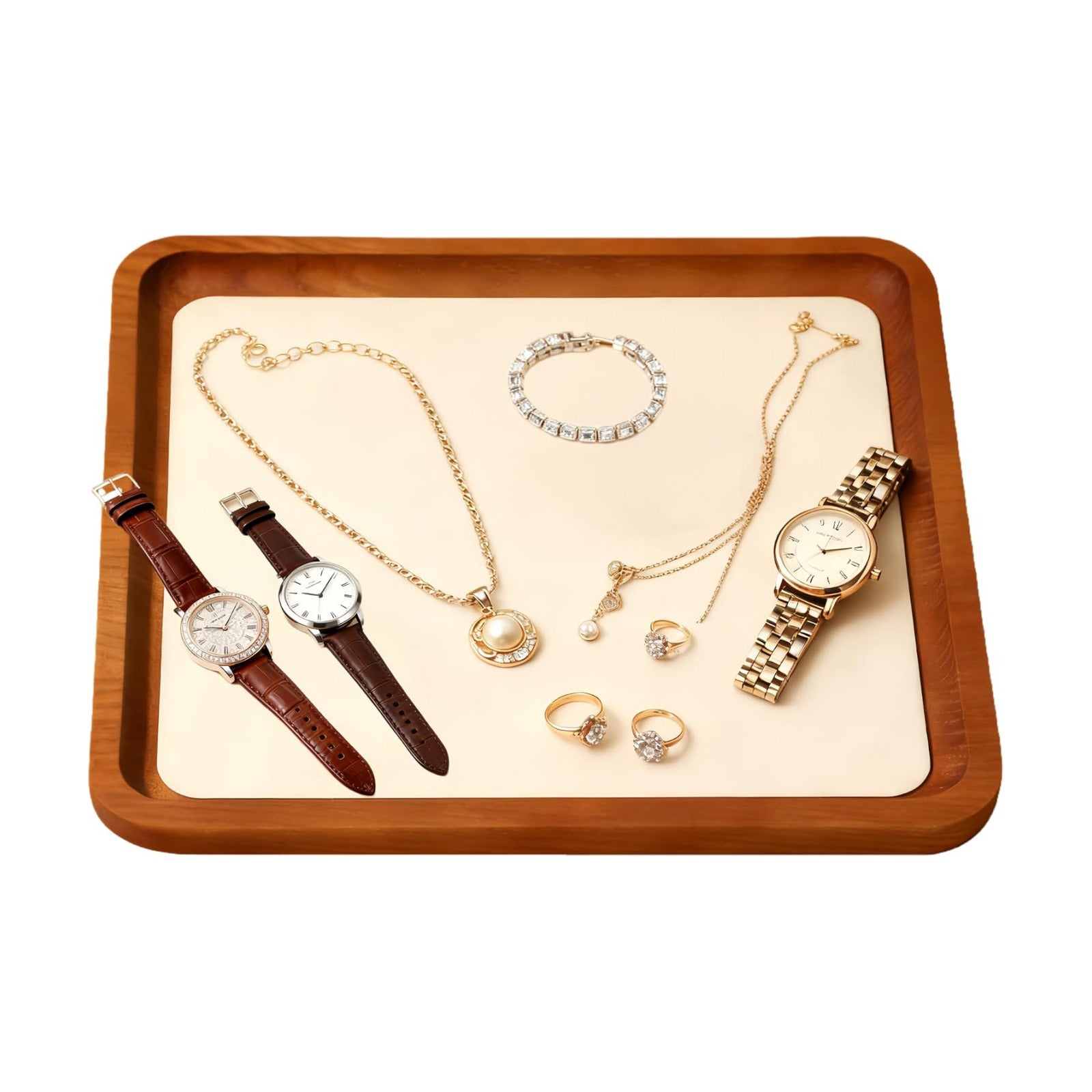 Wooden Jewelry Display Tray Rounded Rectangle Ring / Old Lace / Large-w 7'' x H 0.6'' x L 7.9