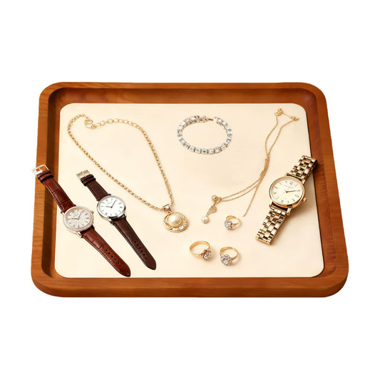 Wooden Jewelry Display Tray Rounded Rectangle Ring / Old Lace / Large-w 7'' x H 0.6'' x L 7.9