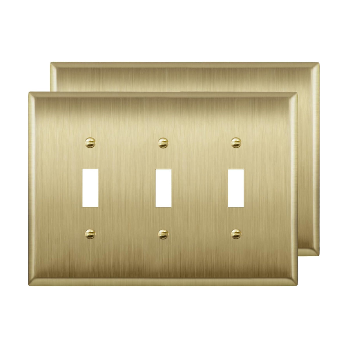 LIDER Toggle Light Switch Metal Wall Plate, Mid-Size 3-Gang, 2-Pack | Stainless Steel, Corrosion Resistant, Brushed