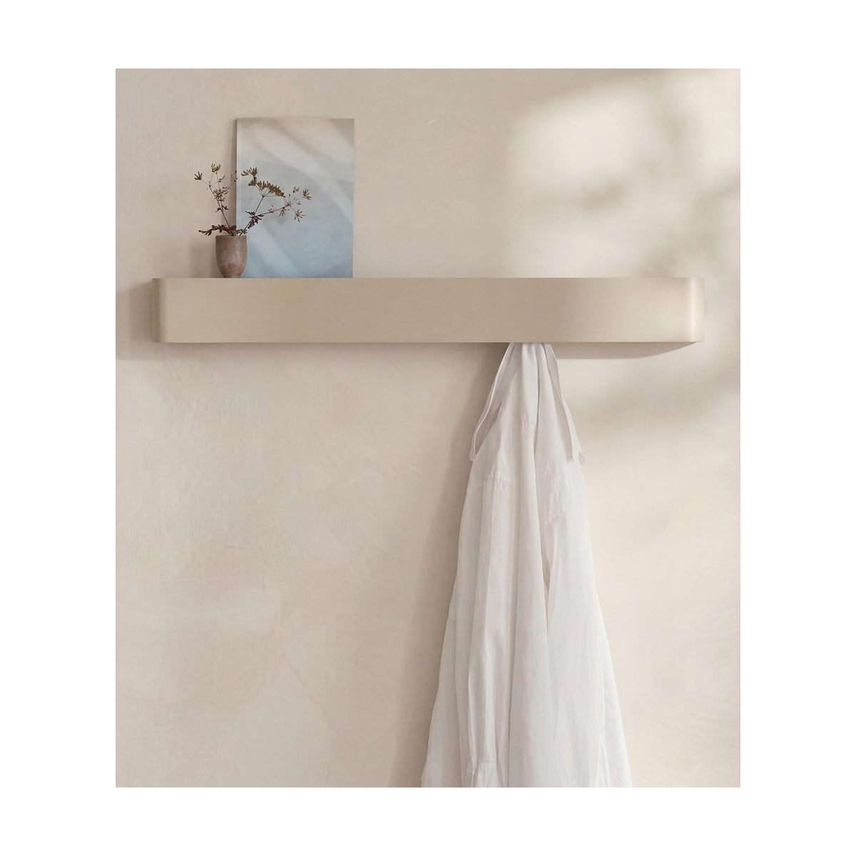 Kazai. Coat Rack Wall Mount with Shelf 'Tone' | Modern Design Coat Hanger with Hidden Hooks and Storage | Hat Rack with