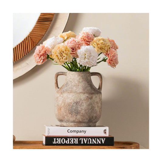 Ceramic Flower Vase / 8"h-terracotta / White / 8 Inch