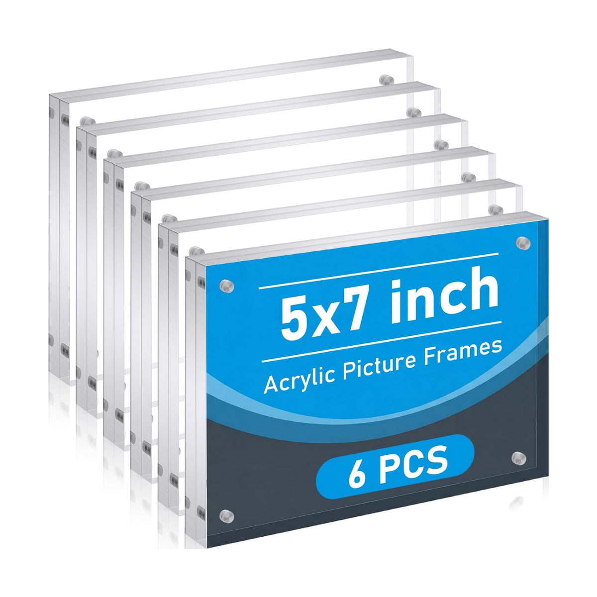 6 Pcs 5 x 7 Inch Acrylic Picture Frames, Clear Acrylic Photo Business Card Frame Desktop Display Double Sided Wallet