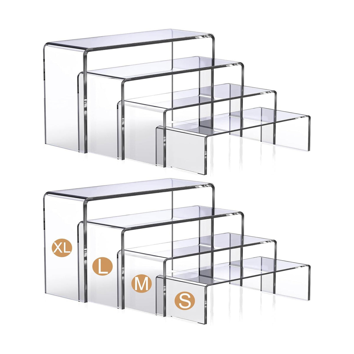 MerryNine Clear Acrylic Risers Display Stands Multi-Size | 8-Piece Set, Rectangular, 8"~9", 4mm Thick, Ideal for