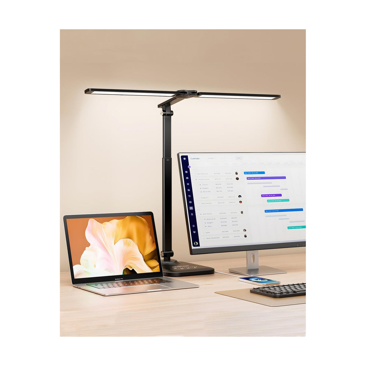 LED Desk Lamp for Office Home, Height Adjustable Architect Desk Light with USB Adapter, Stepless Dimming Desk Lamp