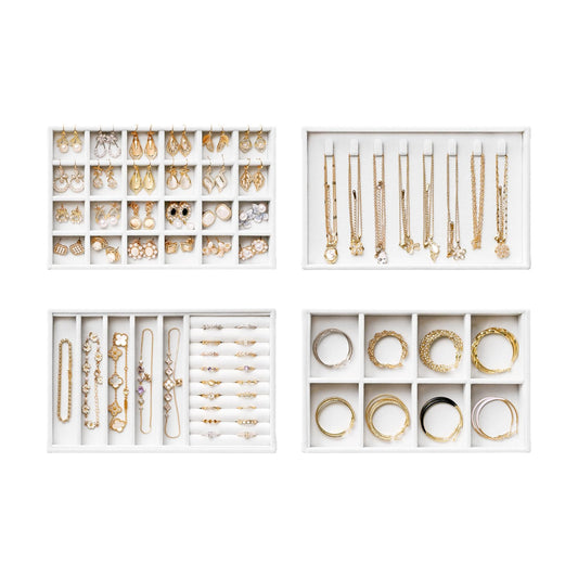 Velvet Jewelry Drawer Organizer Trays / White / Compact