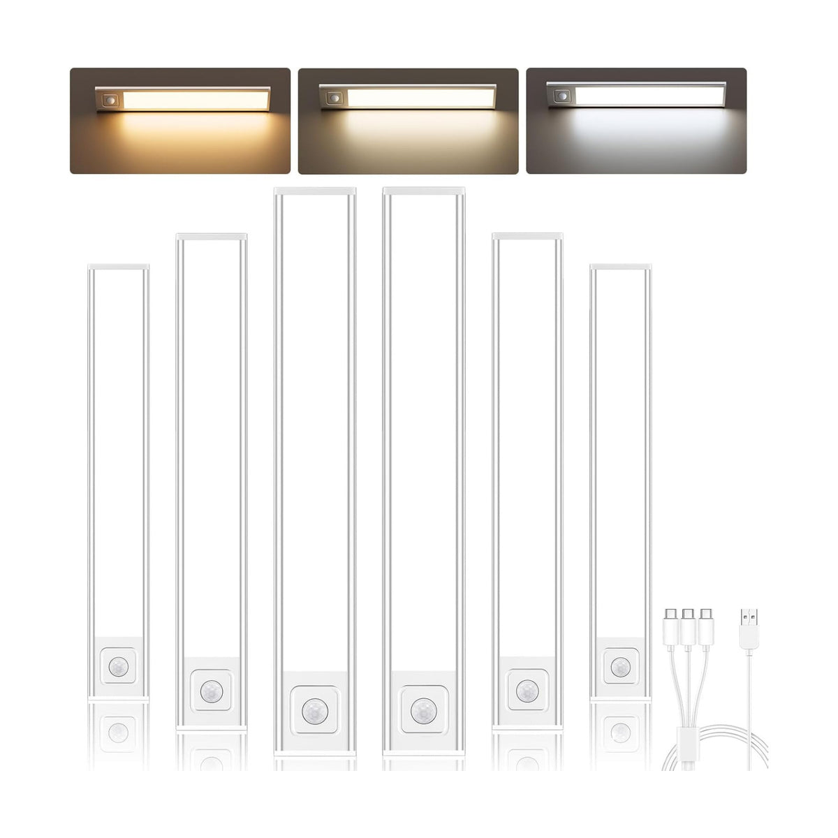 Onforu 13.8" Under Cabinet Lighting, 2700mAh USB-C Rechargeable, Motion Sensor Under Cabinet Lights with 3 Color &