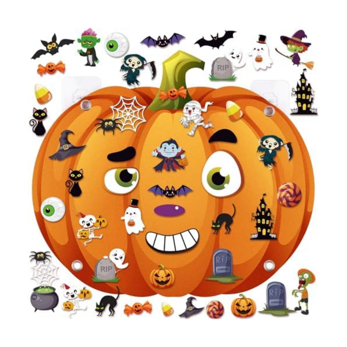 WovWeave 2.79ft DIY Felt Halloween Pumpkin Decor with 44 Pcs Ornaments