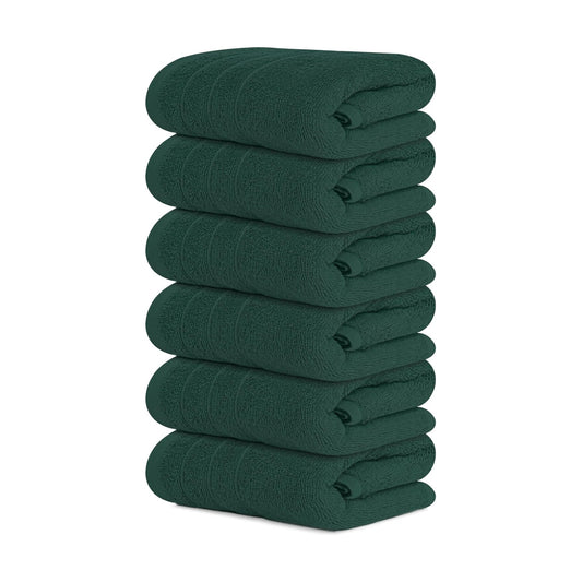 6 Piece Hand Towels Set 16 x 28 Inches, Hunter Green | 100% Cotton, Lighter Weight, Quick to Dry, 16 x 28 Inches, Super