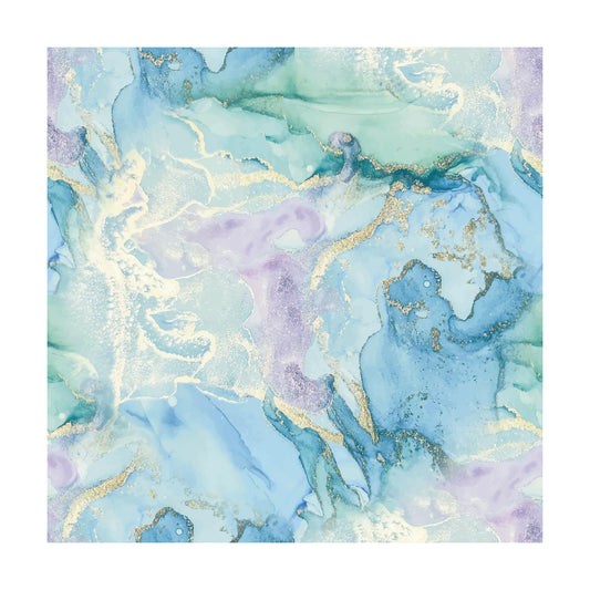Watercolor Blue Gold Marble Peel and Stick Wallpaper Self / 17.7 x 118.1 / Mint Green and Gold