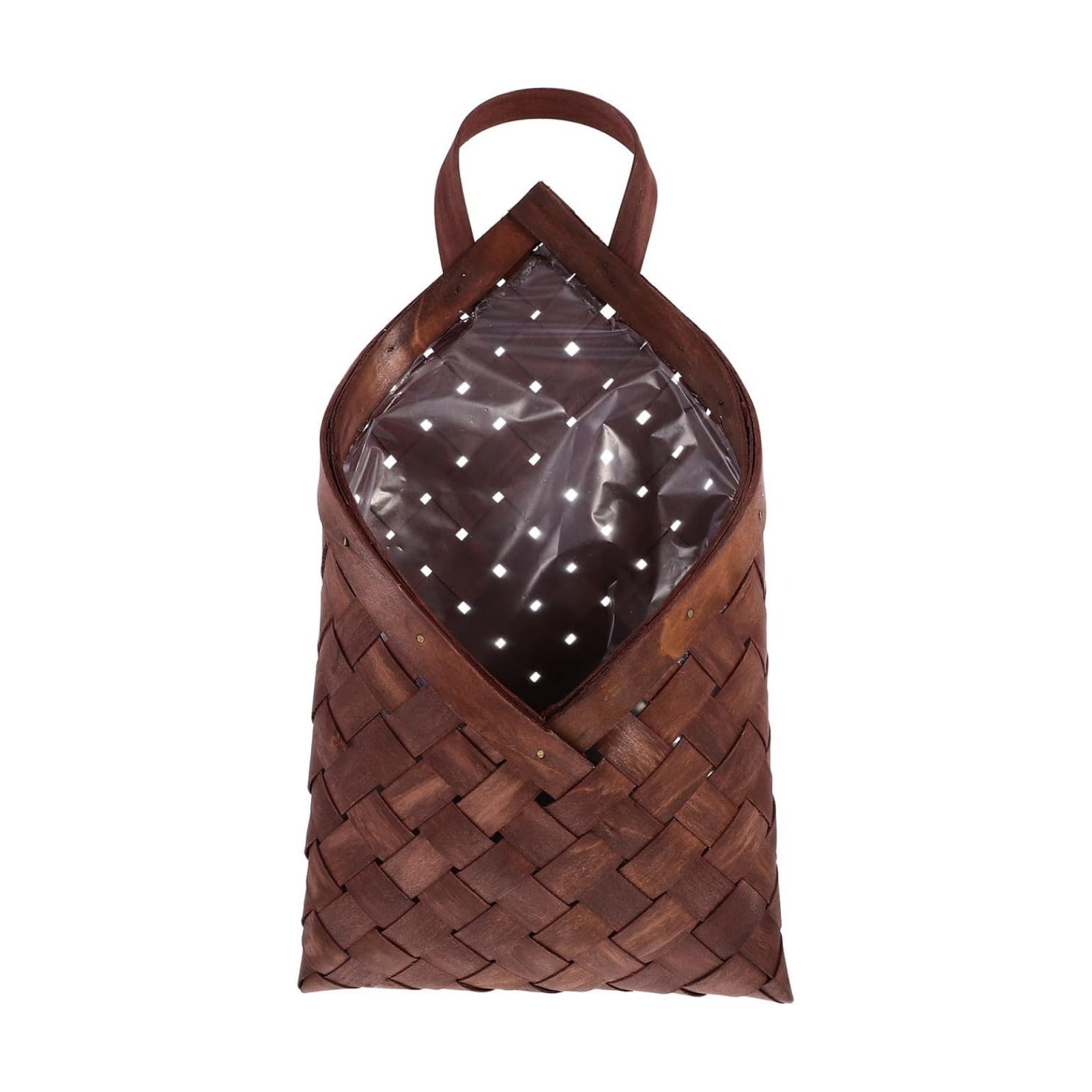 Rustic Wood Woven Hanging Basket In Wall Storage Organizer for Flowers Kitchen / 12.20 x 6.69 x 2.55
