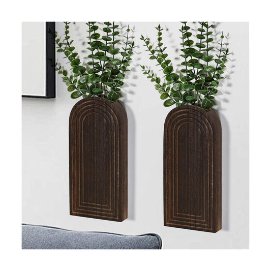 Wooden Wall Vase Set / Dark Brown / Set of 2