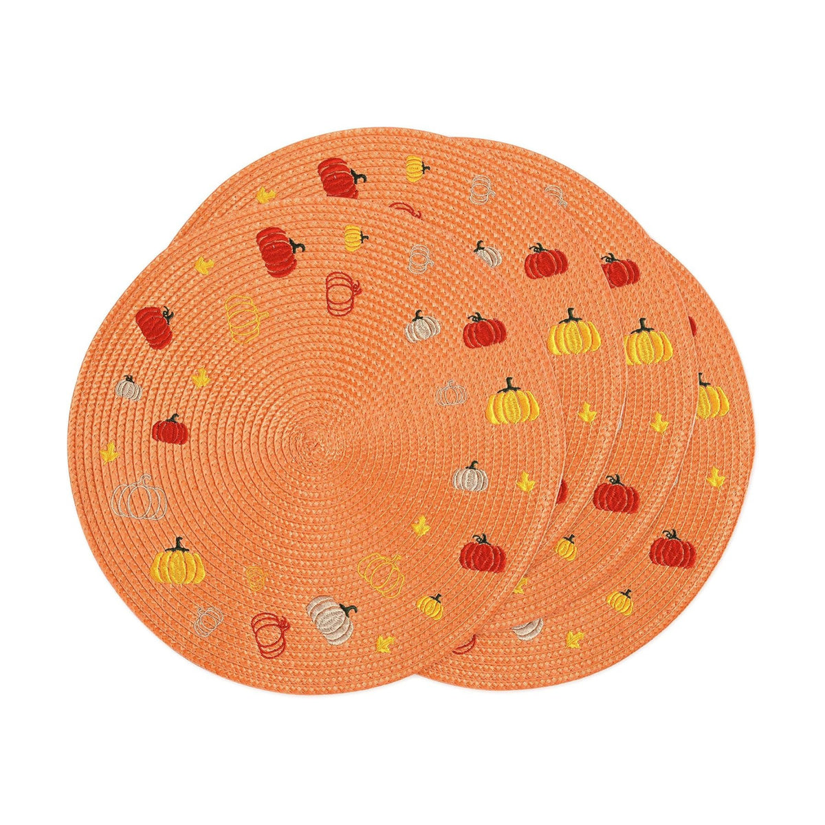 Feuille Fall Placemats Set of 4 PP Round Placemats for Dining Table Orange Pumpkins Placemats Perfect for Autumn Fall Thanksgiving Decorations