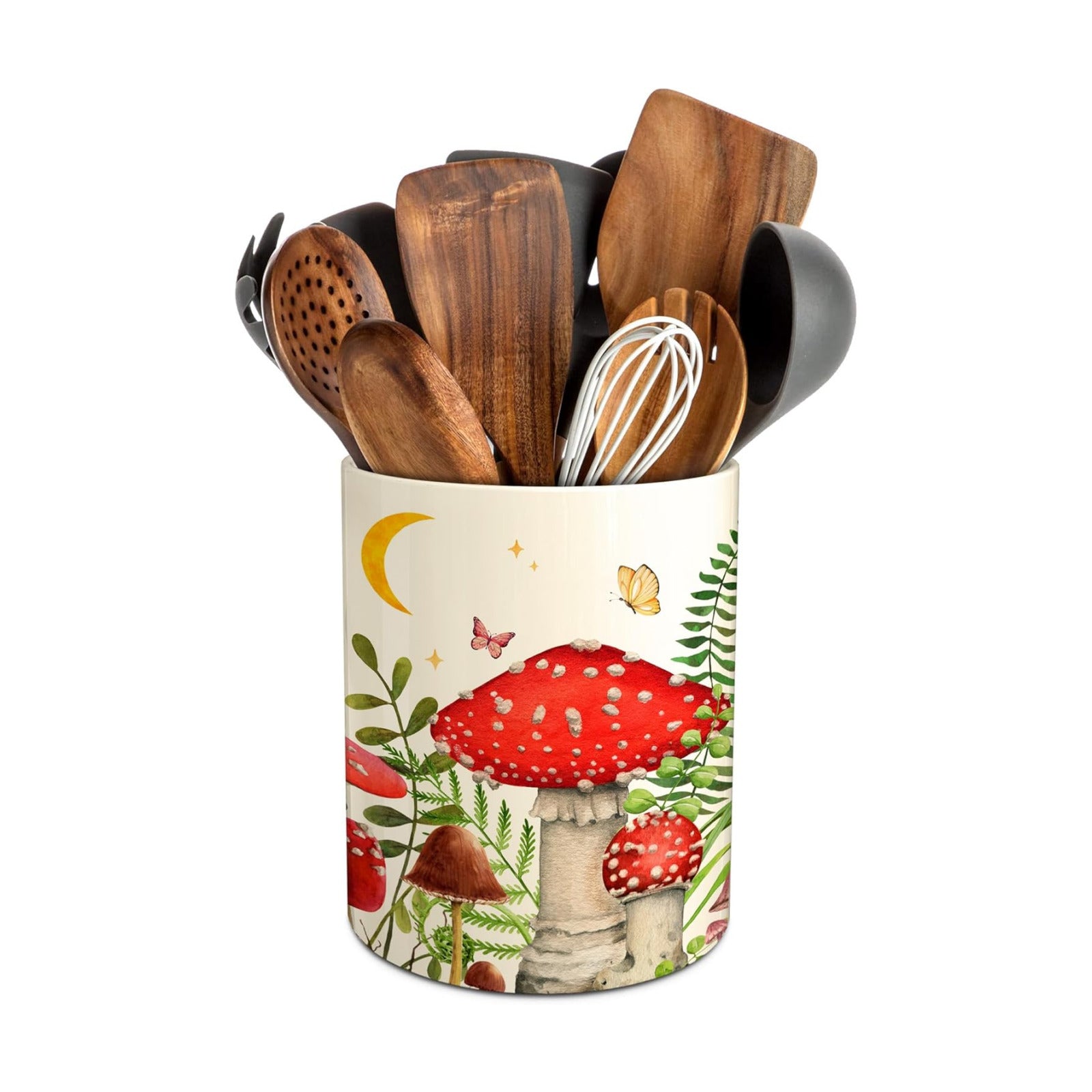 Kitchen Decor Ceramic Utensil Holder for Farmhouse Indoor Kitchen / Mushroom