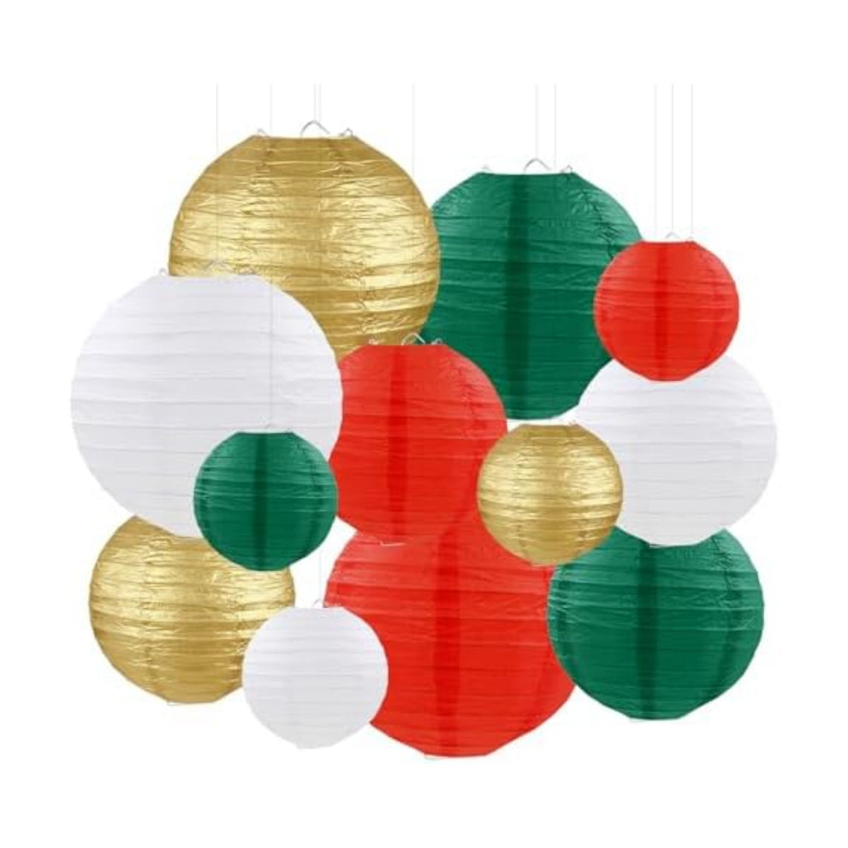 Christmas Paper Lanterns Red Green White Gold Hanging Paper Lanterns for Birthday Wedding Festival Christmas Party Decorations (12 PCS)