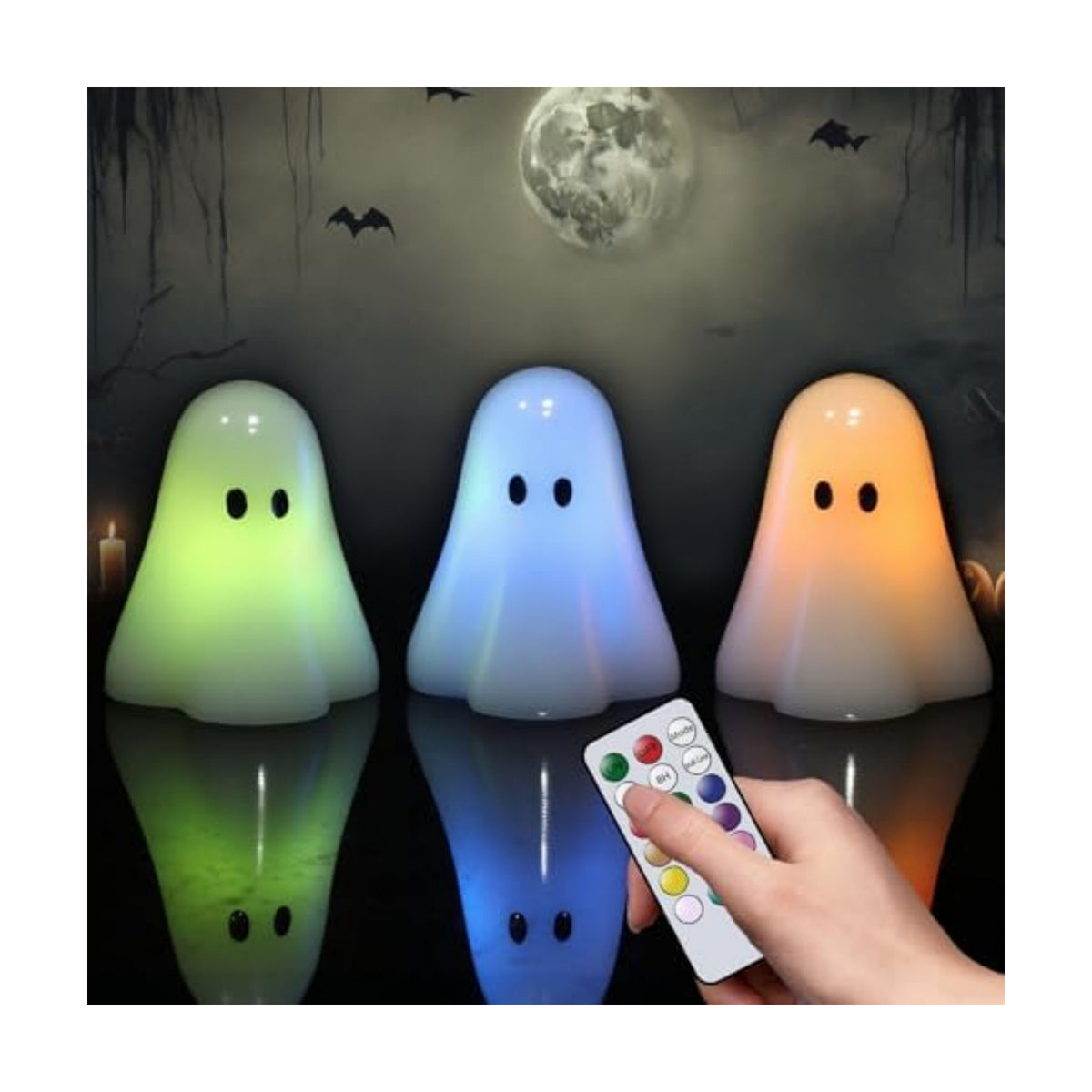Halloween Ghost Flameless Candles Color Changing with Remote Timer