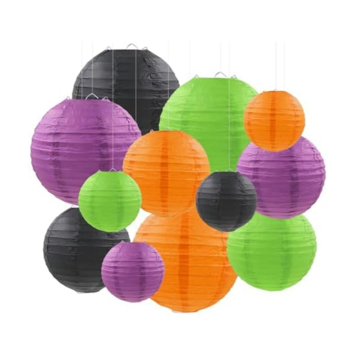 Halloween Paper Lanterns Black Purple Orange Green Halloween Party Decorations for Birthday Baby Shower Bachelorette Wedding Bathroom Hanging Supplies (12 PCS)