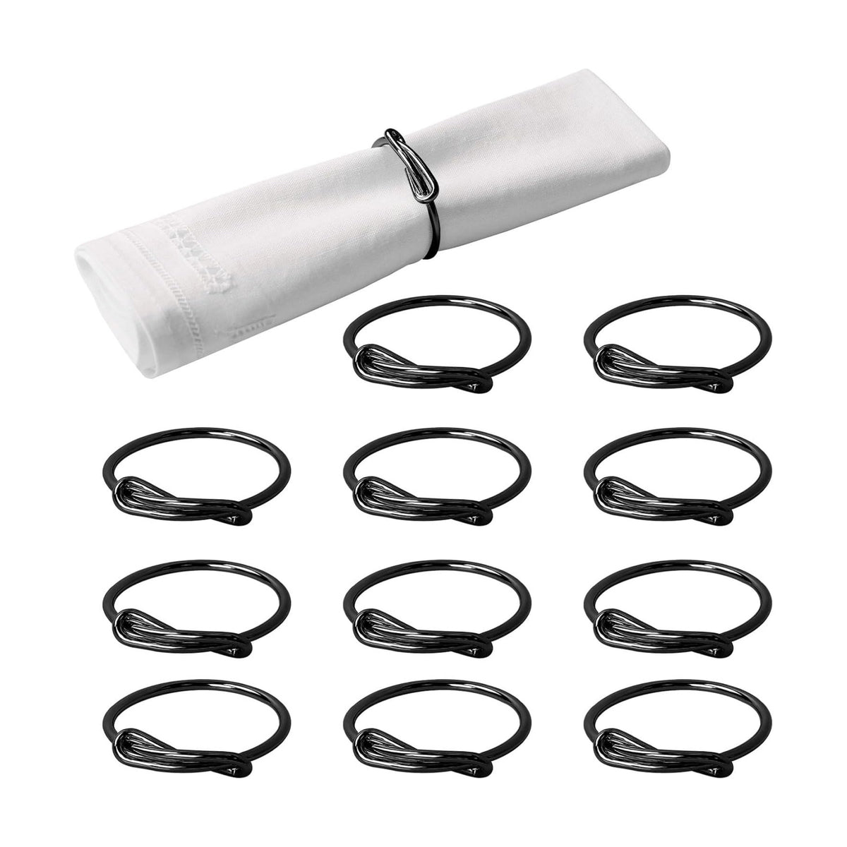 wonlex Elegant Modern Napkin Ring Buckles Set of 12 Cute Brushed Napkin Rings Serviette Napkin Holder Ring for Weddings Dinner Engagement Party Table (Infinity Knot-Black)