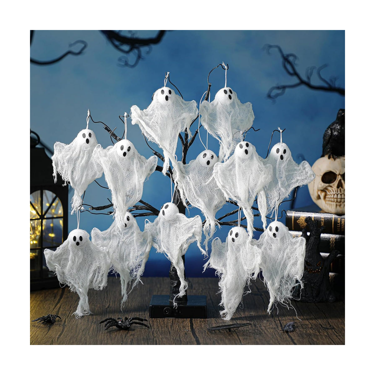 Meanplan 12 Pcs Halloween Ghost Hanging Ornaments, Small 3.2" Mesh Cloth