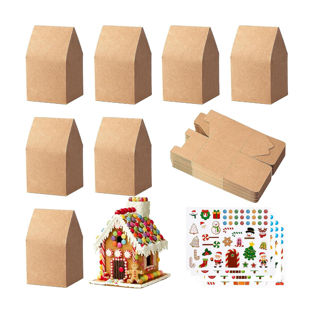 52 Set Christmas Gingerbread House Cardboard Craft Boxes with Stickers