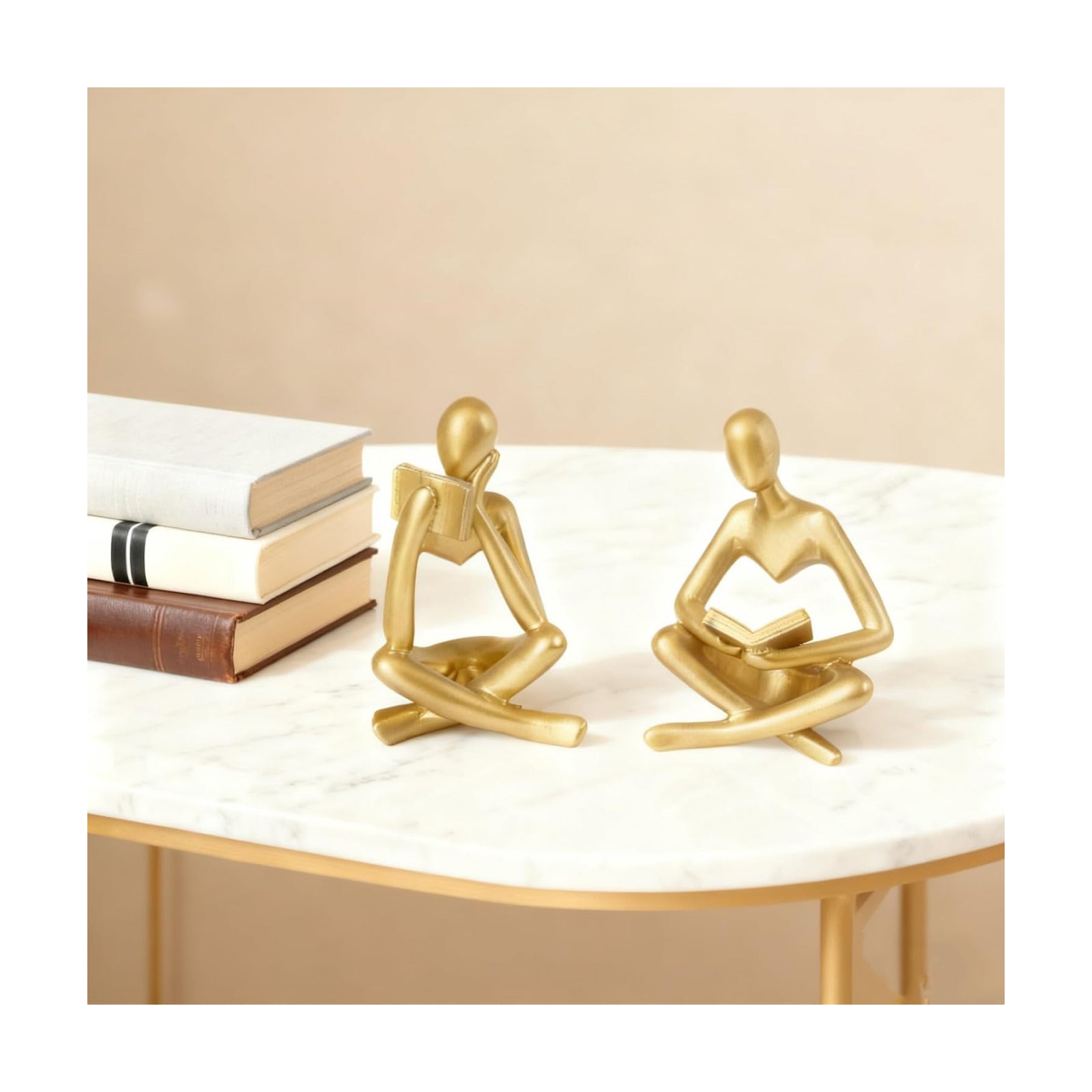 Reading Women Statues / Left+right / Gold / Set of 2