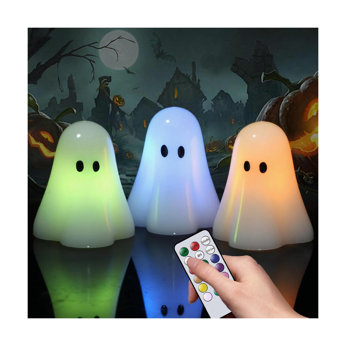 Wondise Halloween Flameless Candles Color Changing with Remote Timer | Real Wax Battery Operated Spooky Ghost Candles