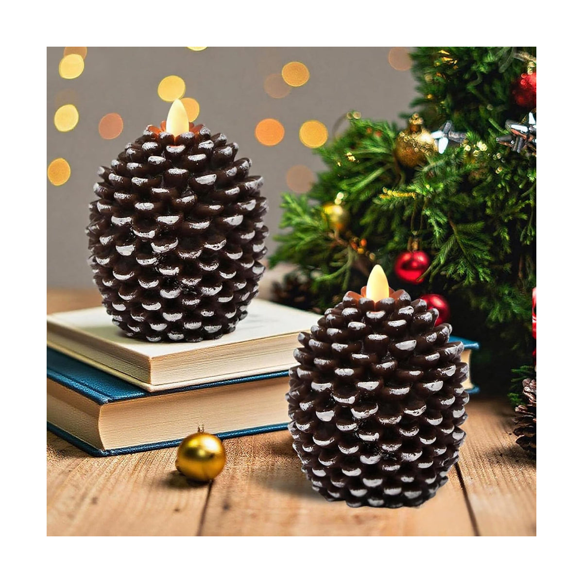 Wondise Flameless Candles with 6H Timer Pine Cone Candles | Battery Operated Candles Real Wax for Christmas