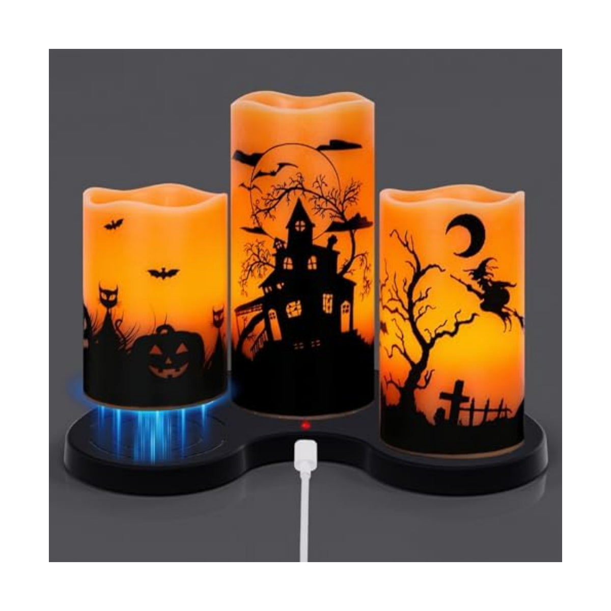 Wondise Halloween Rechargable Flickering Flameless Candles with 6H Timer