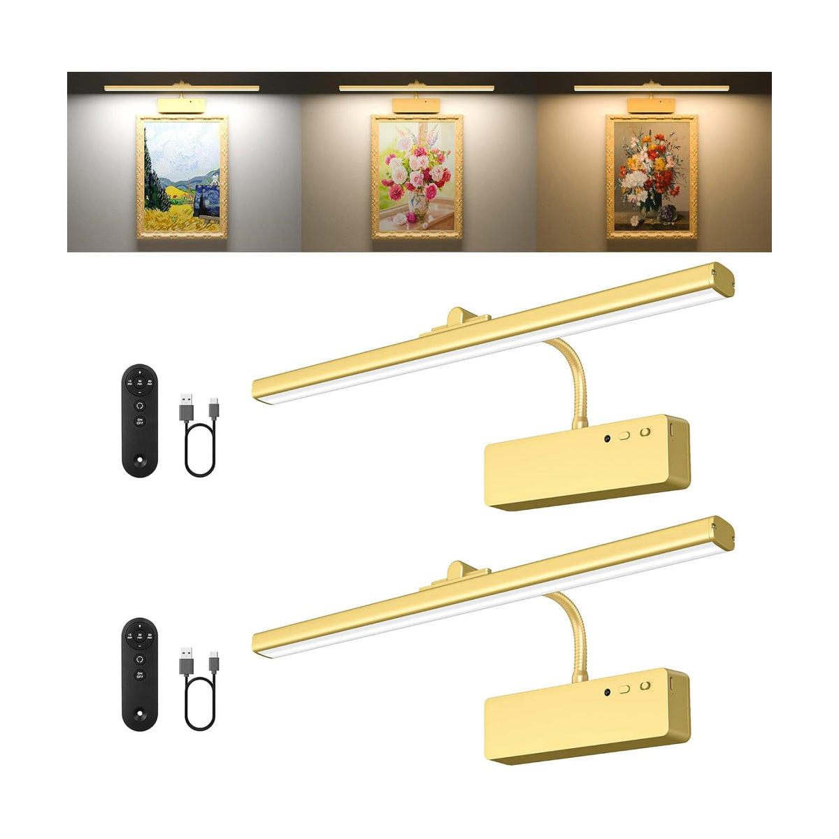 Racokky Picture Light, 15.35inch Picture Lights for Wall Rechargeable, Battery Wall Light Over Picture Frame, 3 Color