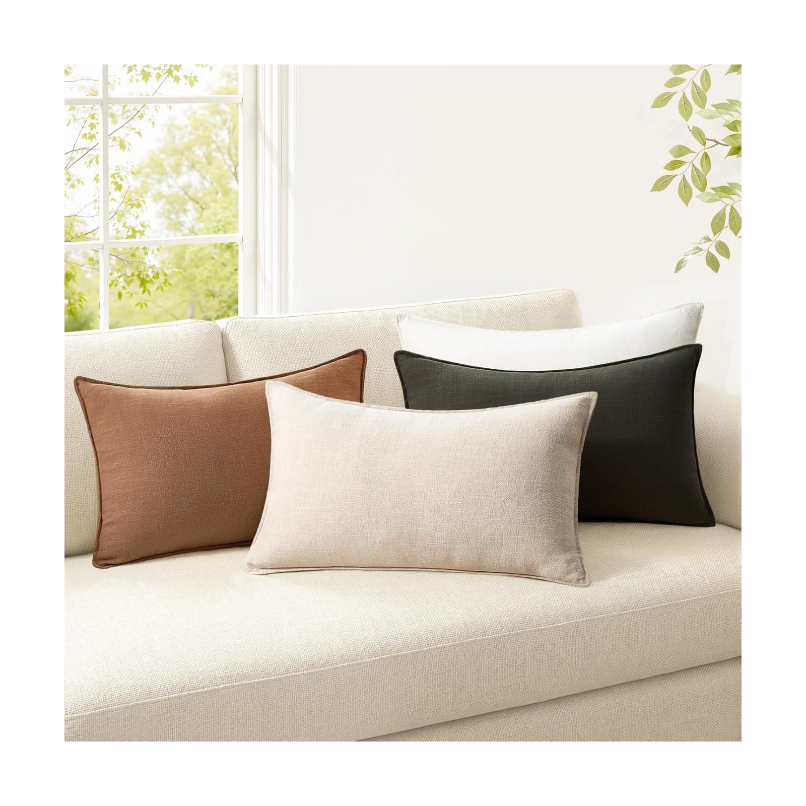 Linen Soild Decorative Throw Lumbar Pillow Covers Soft Accent / Gold Olive / 20 x 12 / Set of 4