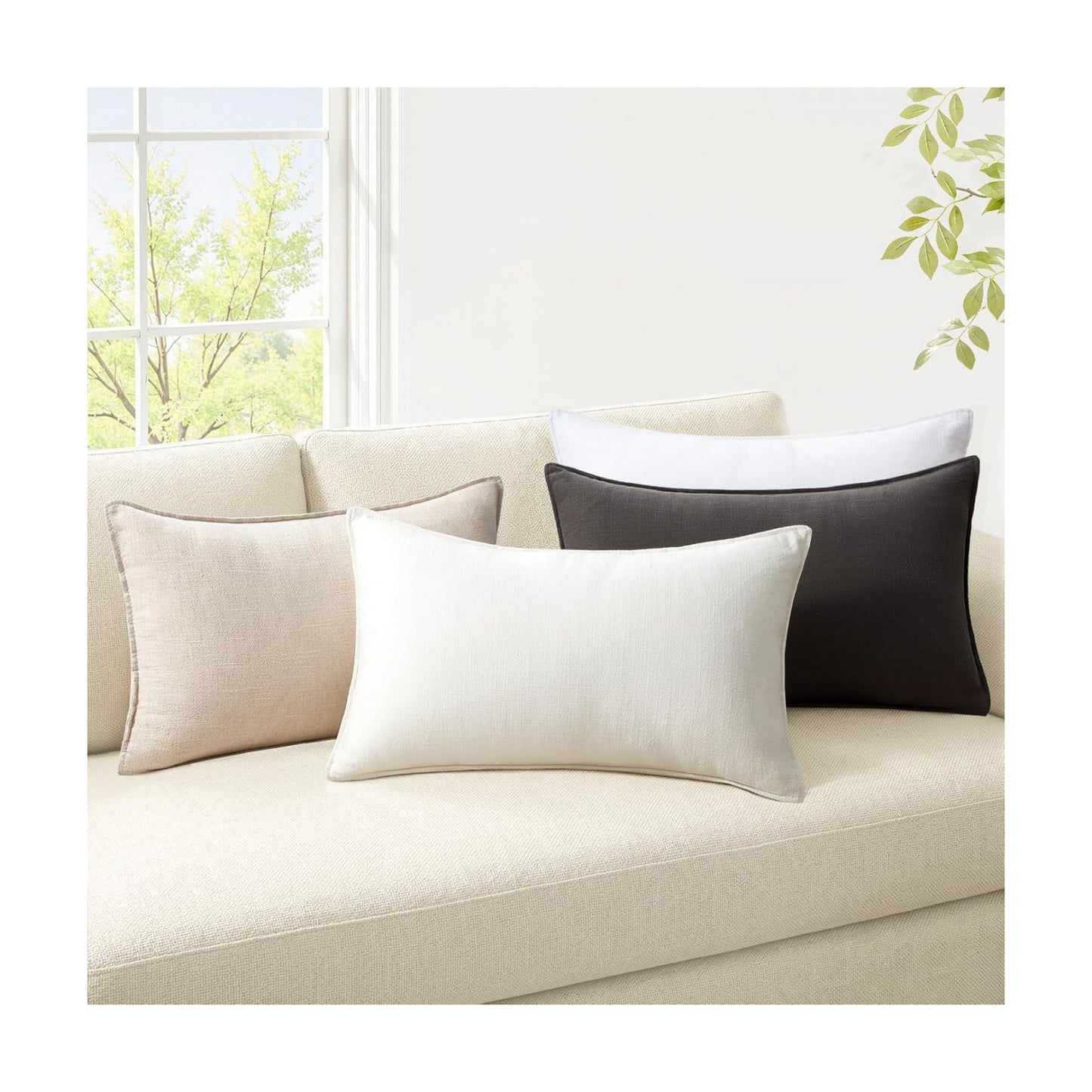 Couch Pillows Soft Linen Solid Lumbar Boho Cushion Cases / Neutral Grey / 20 x 12 / Set of 4