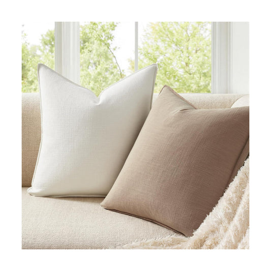 Decorative Linen Pillow Covers Boho Couch Throw Pillows for Bed / Natural / 18 x 18 / Set of 4