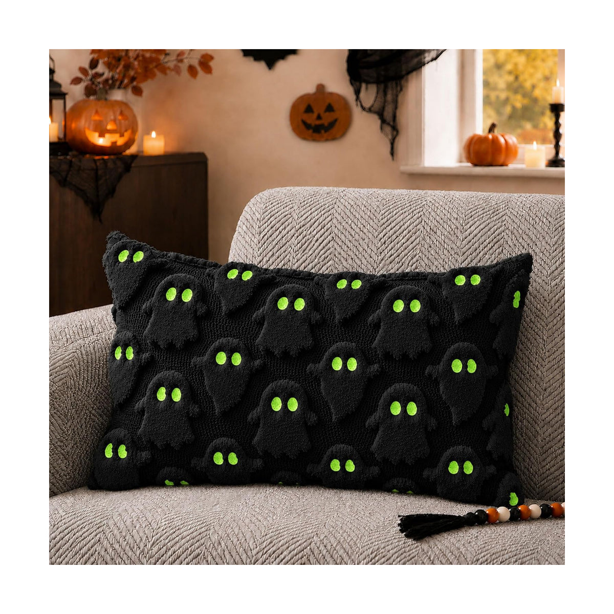 DFXSZ Halloween Pillow Covers 12x20 Black Ghost Plush Halloween Decor095F12