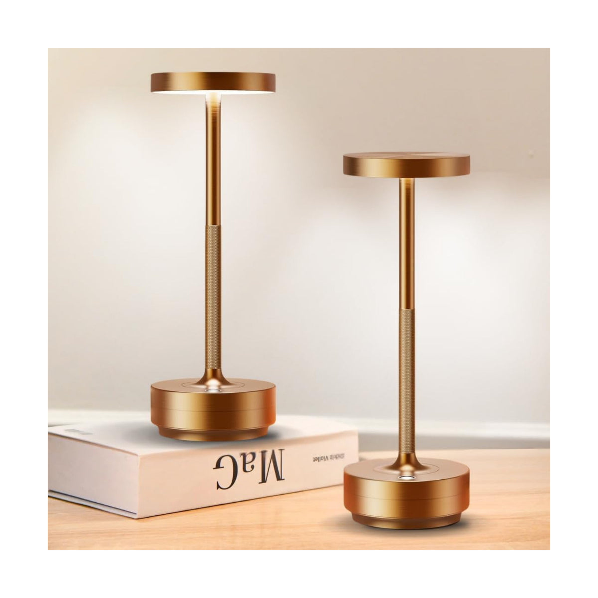 Rechargeable Cordless Table Lamp with 5000mAh Battery IP54 Waterproof LED | Set of 2 Titanium with Touch 3-Color