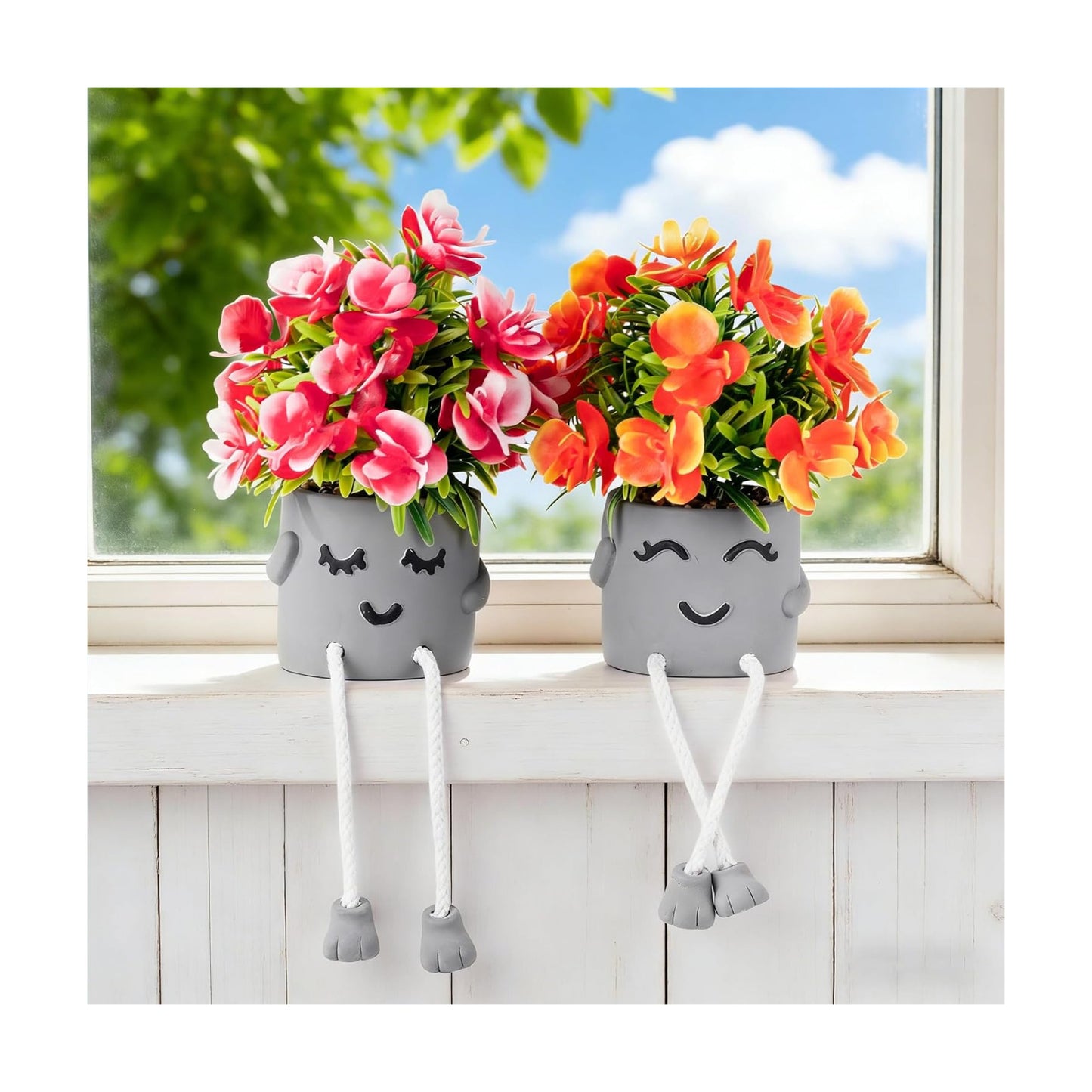 Artifical Plants Fake Flowers in Cement Pots Bathroom Shelf Small Plants / Set Plants/ A / Set of 2