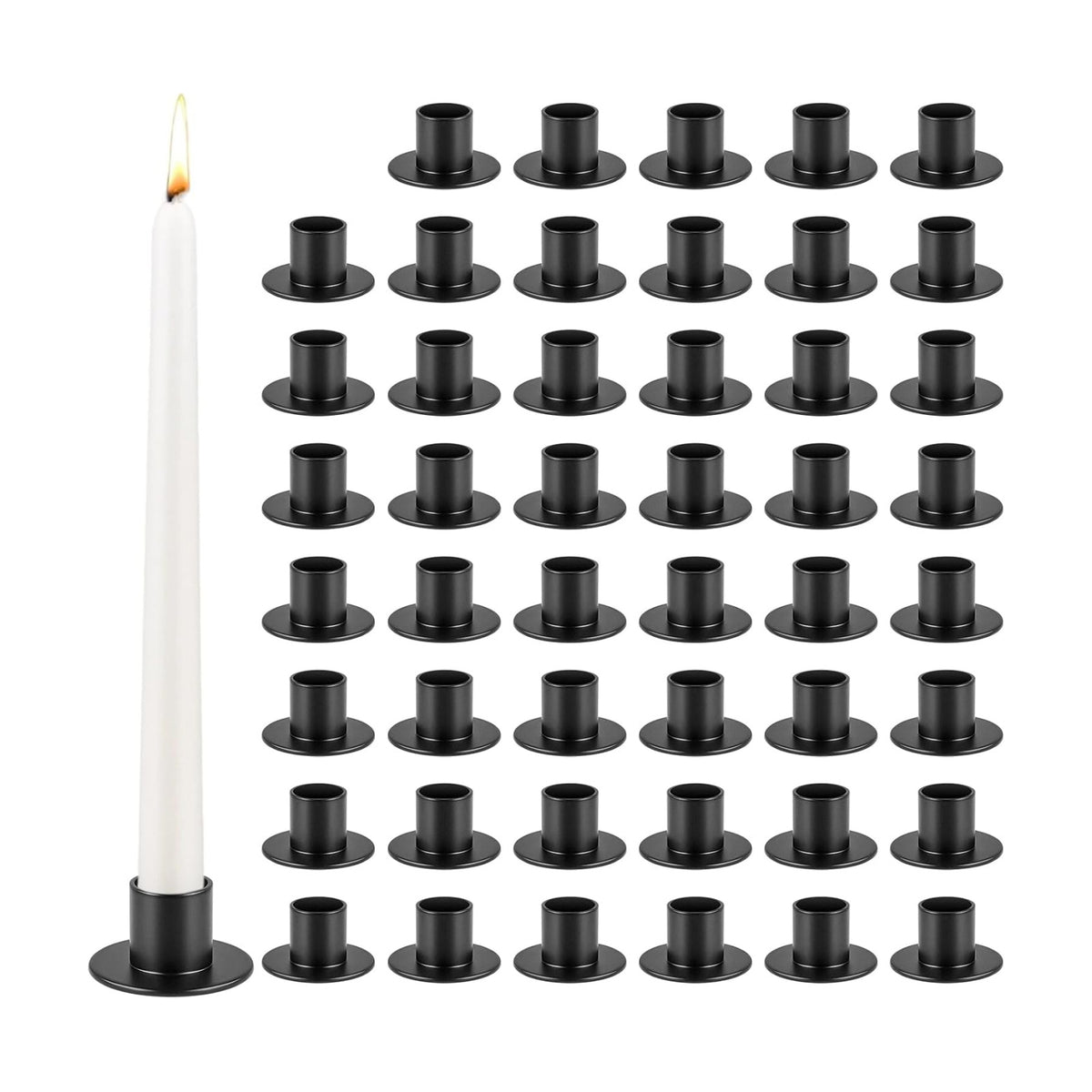 48Pcs Black Metal Taper Candle Holders Set - 2"×1" Elegant Bulk Heavy Base Candlestick Centerpieces for Table Decor