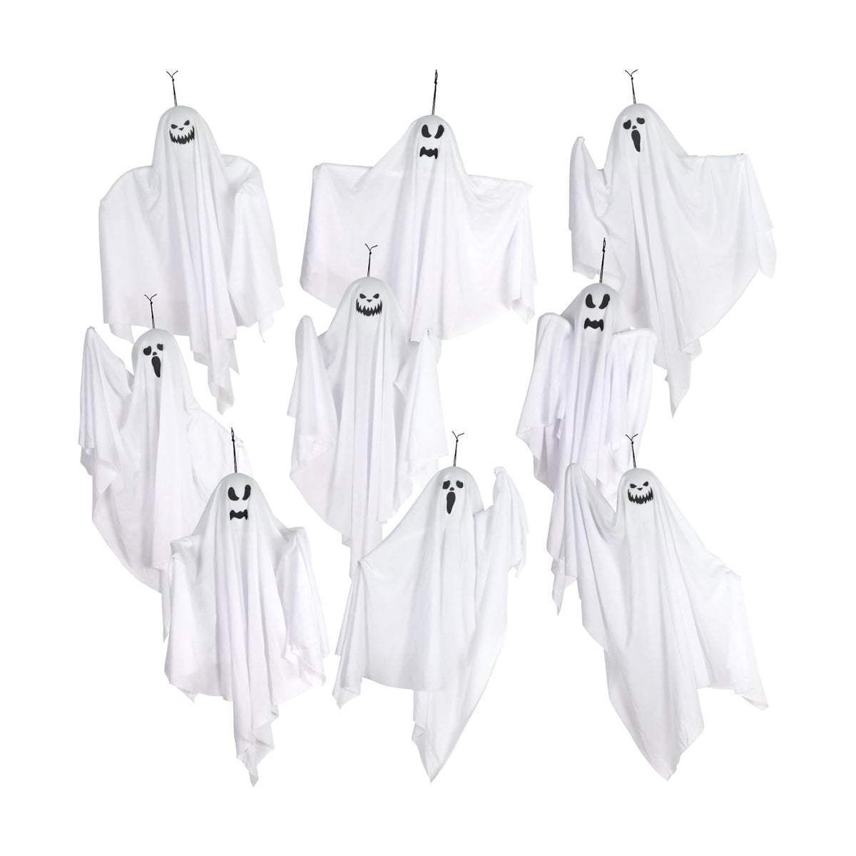 9 Pack Halloween Hanging Ghosts, 27.6 Inch Flying Ghost Decorations