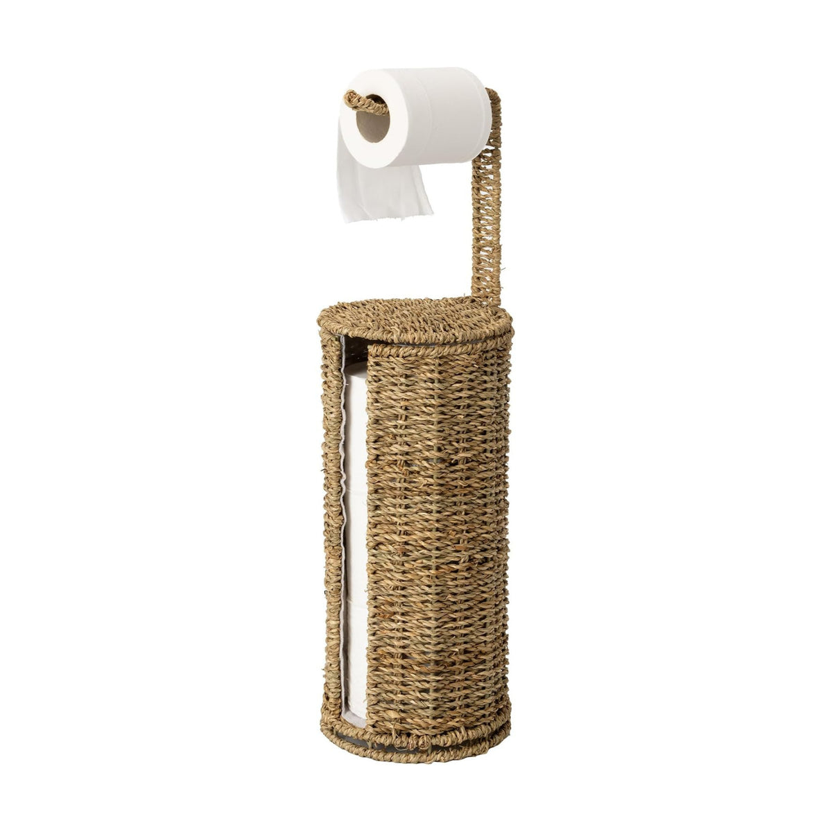 StorageWorks Wicker Freestanding Toilet Paper Holder Stand with Storage | Farmhouse Covered Toilet Paper Stand for 4