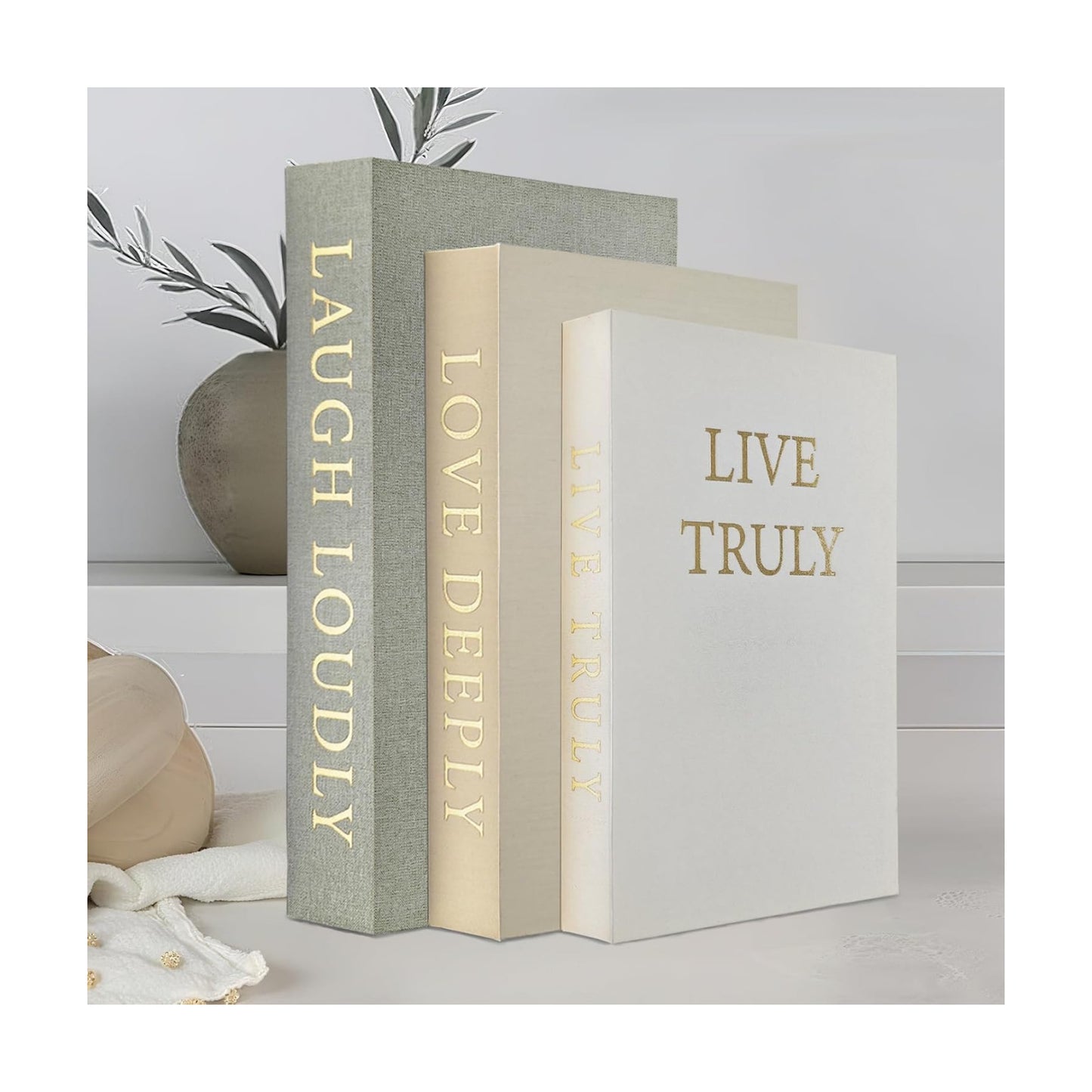 Aesthetic Decorative Books, Set of 3 Linen Faux Books for Decoration