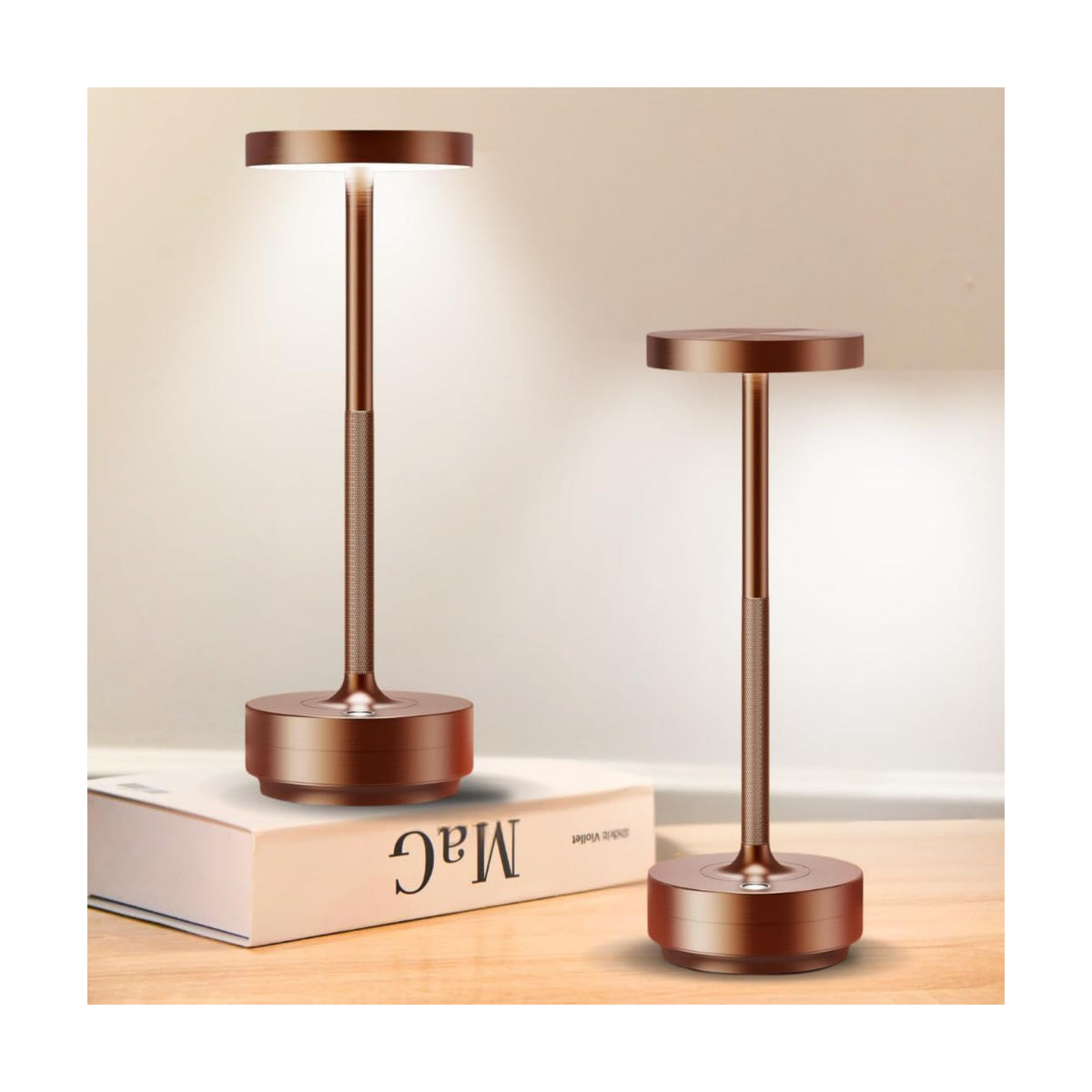 Rechargeable Cordless Table Lamp with 5000mAh Battery IP54 Waterproof LED | Set of 2 Coffee with Touch 3-Color Stepless