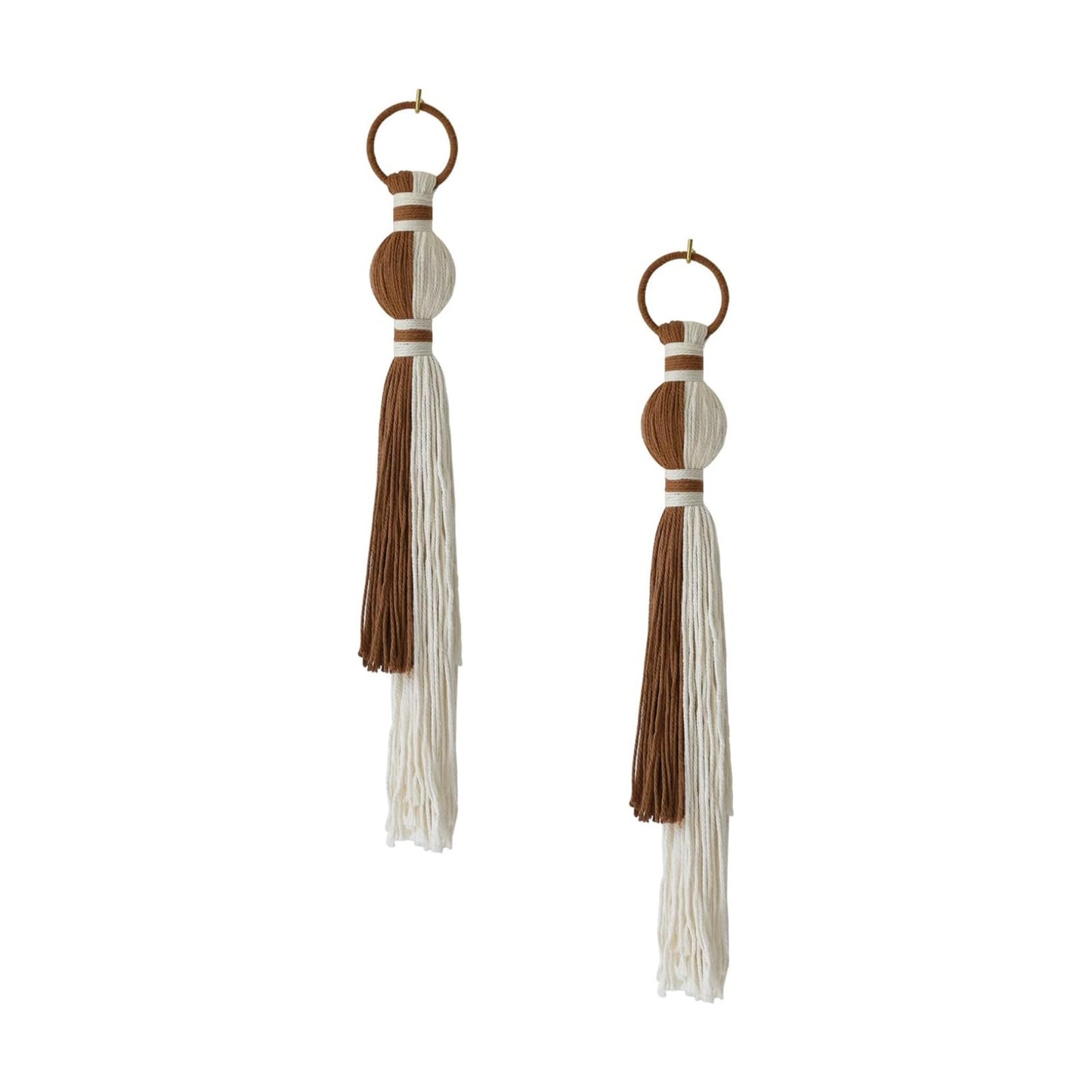Macrame Wall Hanging Boho Home Decor Fiber Art / Ivory and Brown / Set of 2