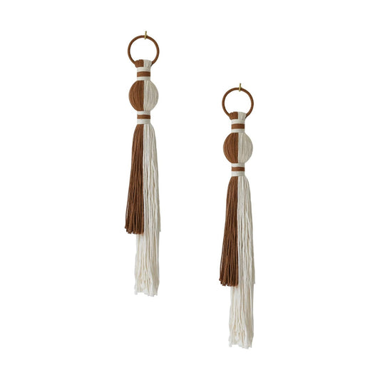 Macrame Wall Hanging Boho Home Decor Fiber Art / Ivory and Brown / Set of 2