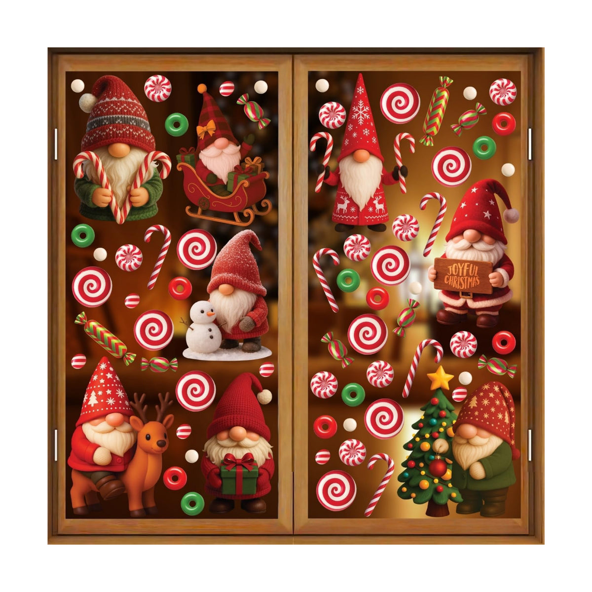 WALPLUS Christmas Window Clings Decorations Double-Sided Reusable Peel and Stick Removable for Glass Living Room Nursery Room Home Office Holiday Gnomies and Candy Delights 186 Pieces