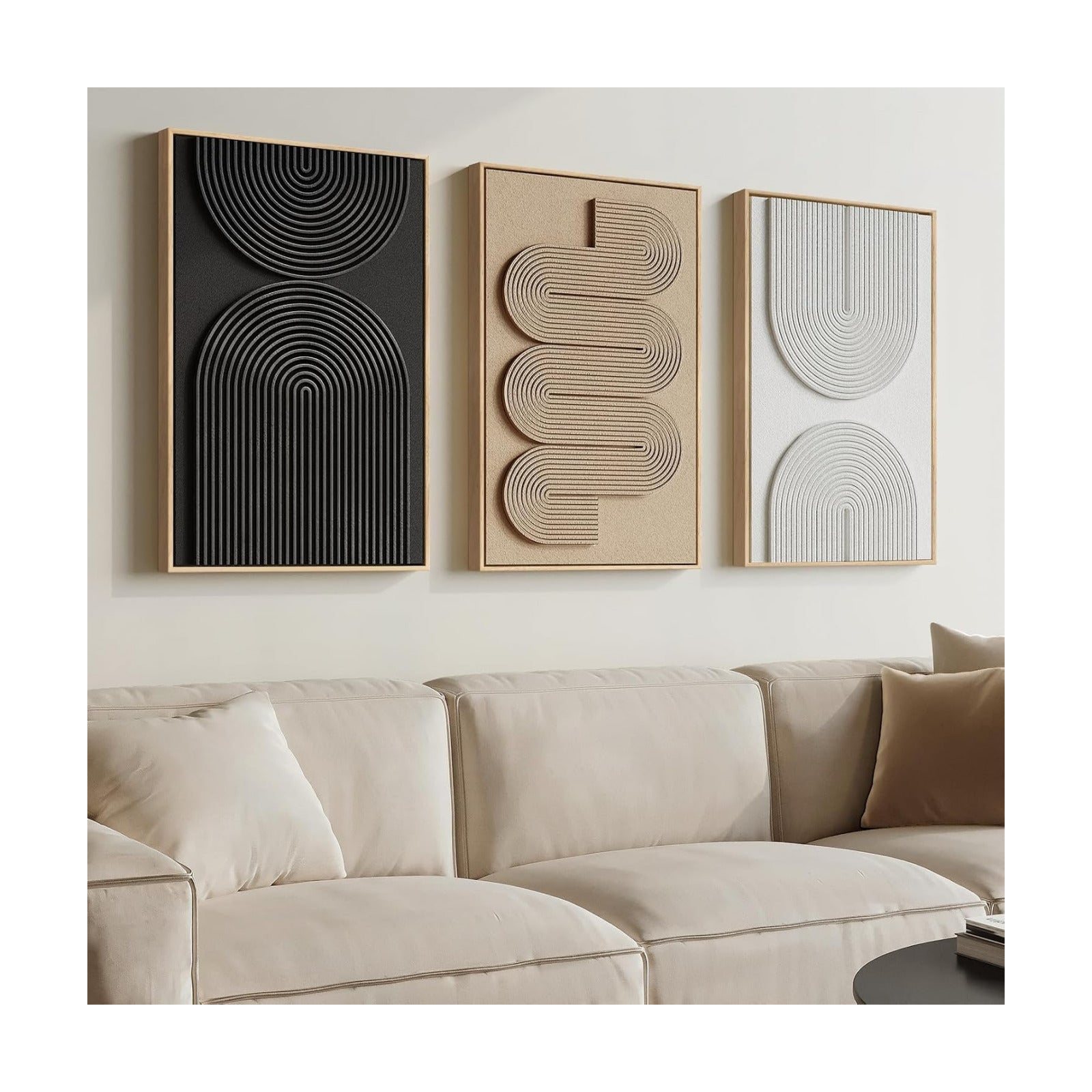 Framed Boho Abstract Wall Art Set, 3 Piece Modern 3D Artwork, 16x24 In