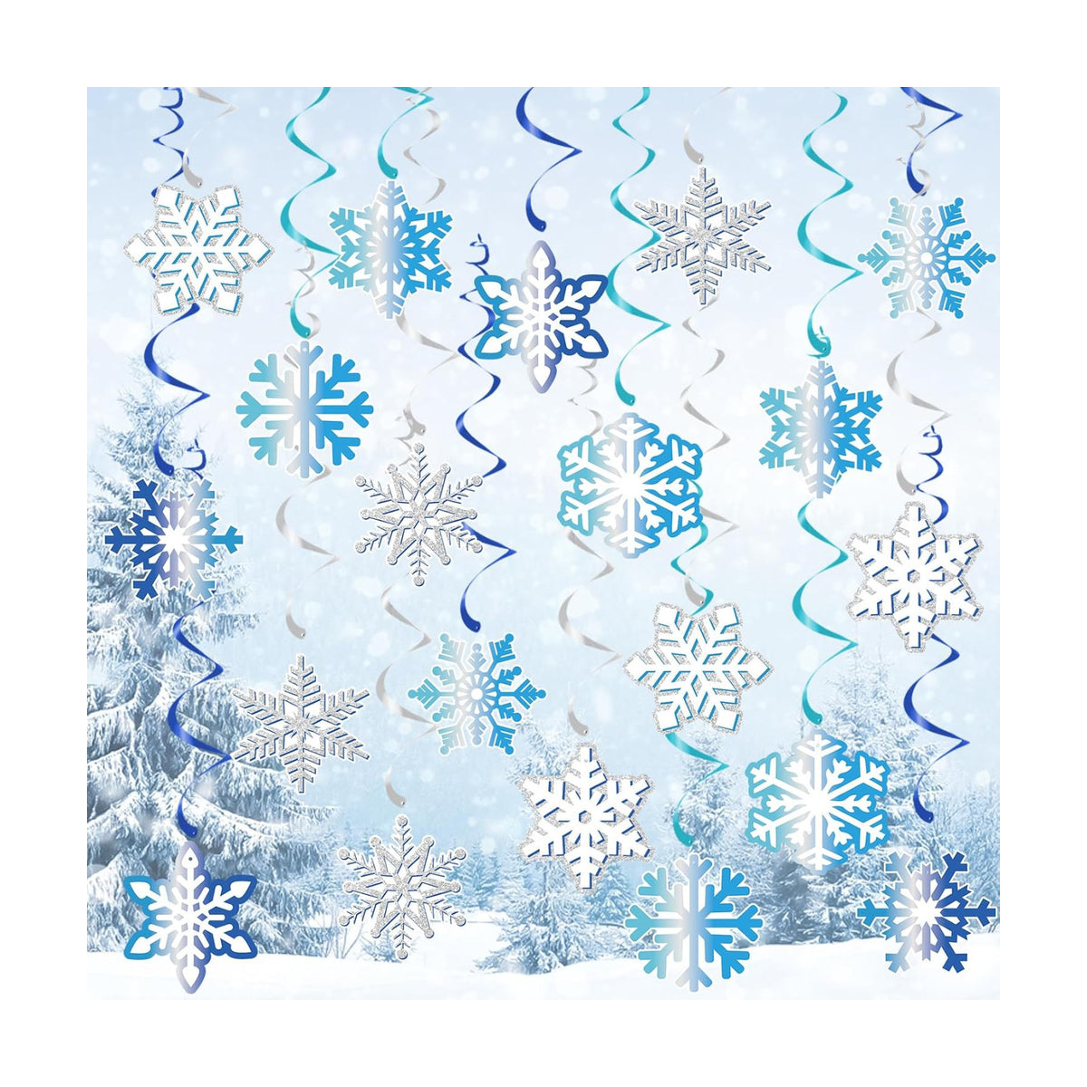 40Pcs Winter Snowflake Hanging Swirl Decorations, Frozen Snowflake Ceiling Hanging Decorations for Winter Wonderland Christmas Frozen Party Supplies