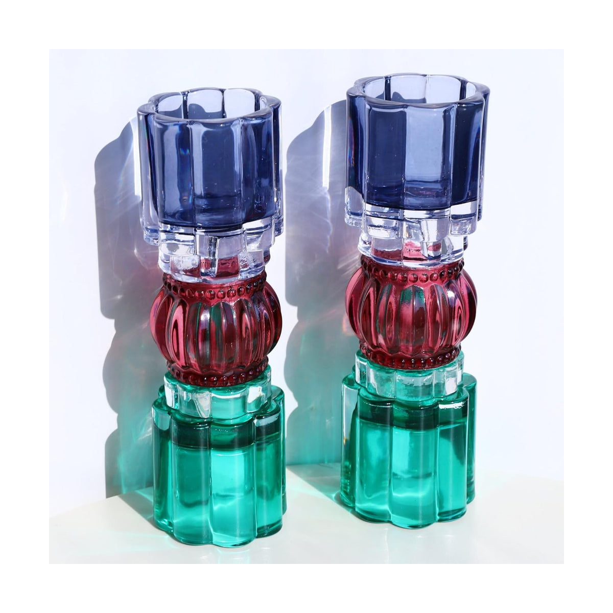VOHO Tall Candle Holder Set of 2, Reversible Candle Holder Shades of Blue