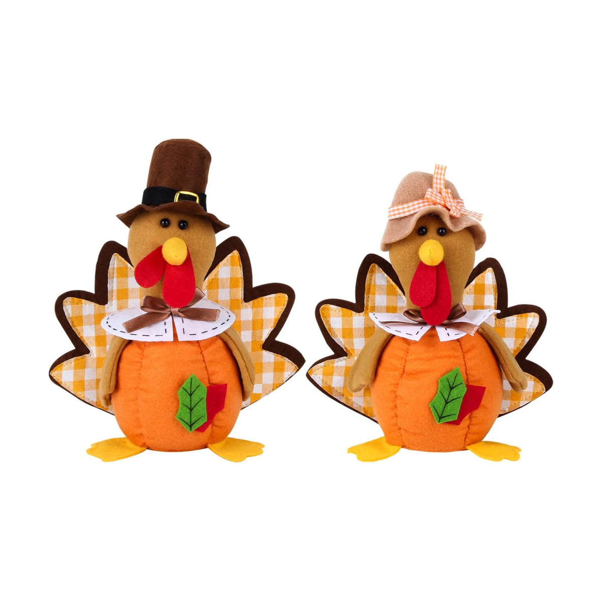 BWFY 2PC Thanksgiving Plush Turkey Couple Doll, Hand Filled Desktop Decoration, Autumn Harvest Pilgrimage Turkey Decoration Home and Desktop Cute Ornaments