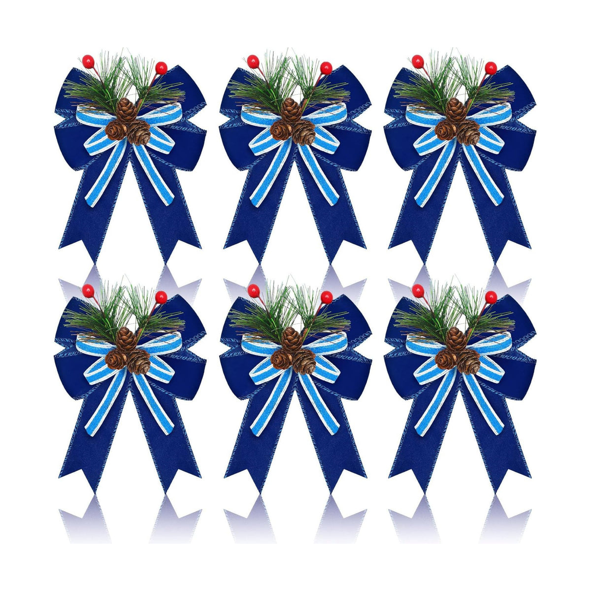 Moucuny 6 Pcs Christmas Velvet Bows Blue Plaid