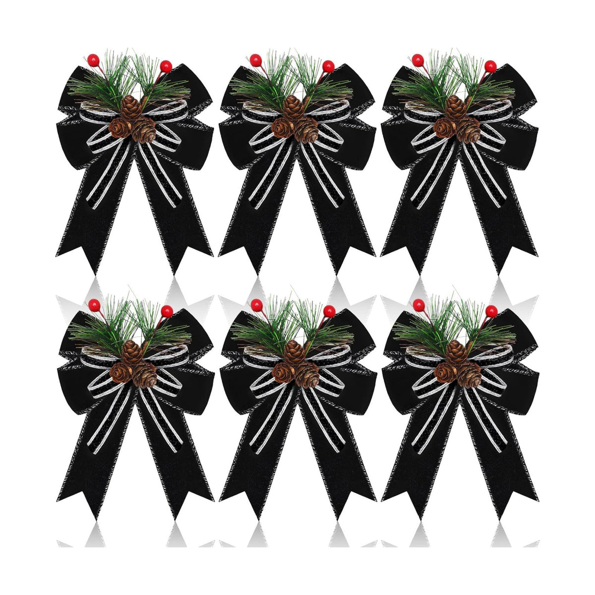 Moucuny 6 Pcs Christmas Velvet Bows Black Decoration 5 x 6 Inch